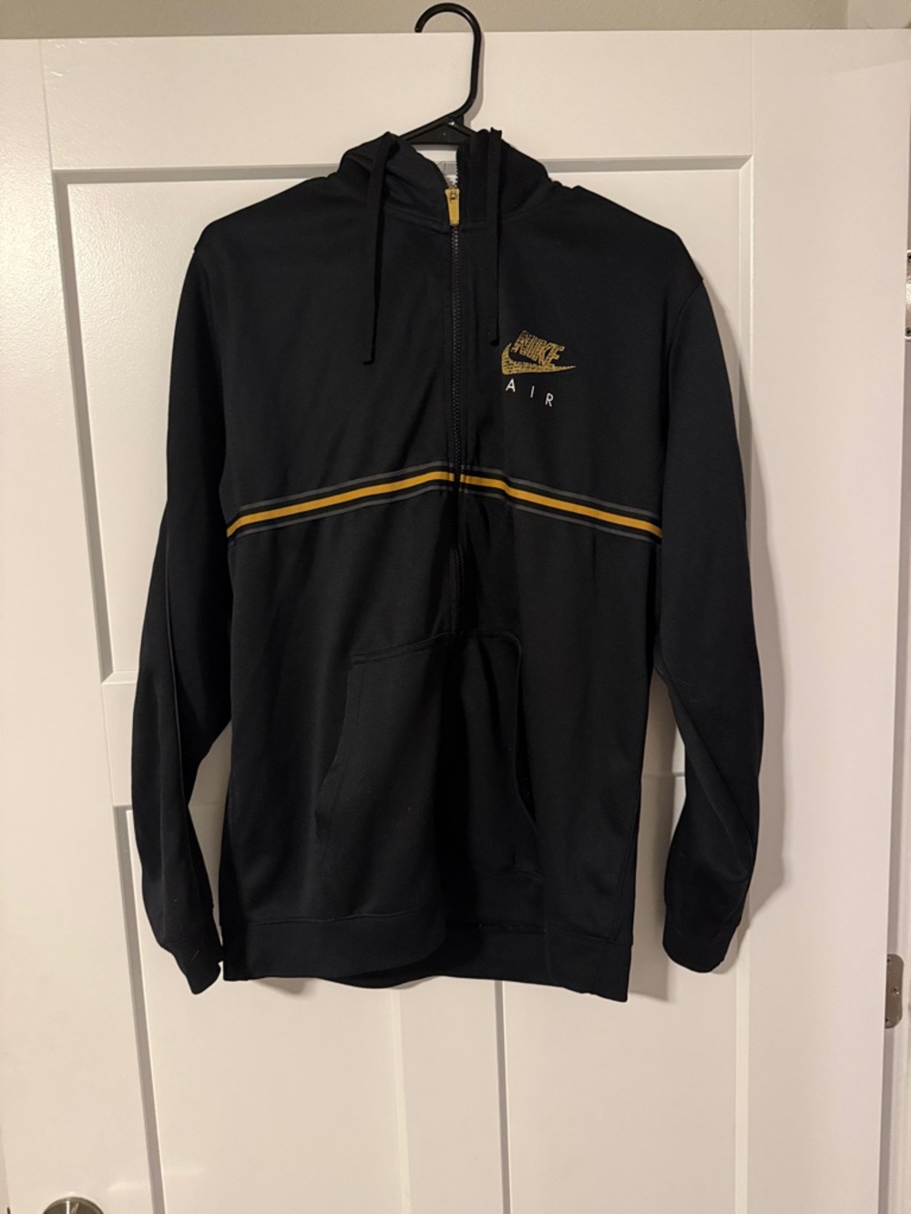 Nike Black Zip-Up Hoodie with Gold Stripe
